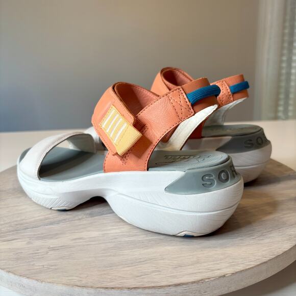 Sorel Explorer Blitz White Apricot Blue Leather Platform Sandals Women's Sz 11 - Picture 7 of 11